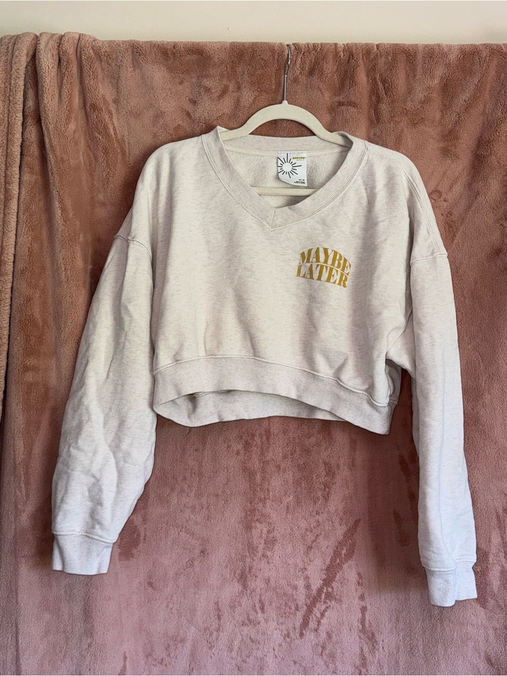 Maybe Later Cropped Sweatshirt - Cream with Gold Logo
